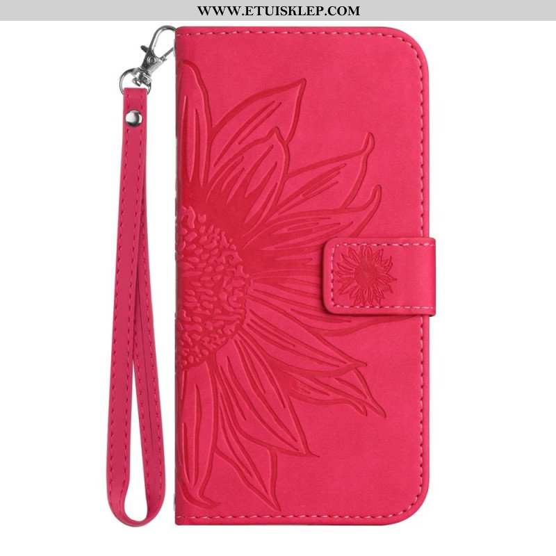 Etui Folio do Poco M4 5G Słonecznik Z Smyczą